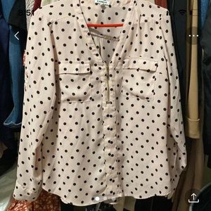 Pink and black polka dot express blouse